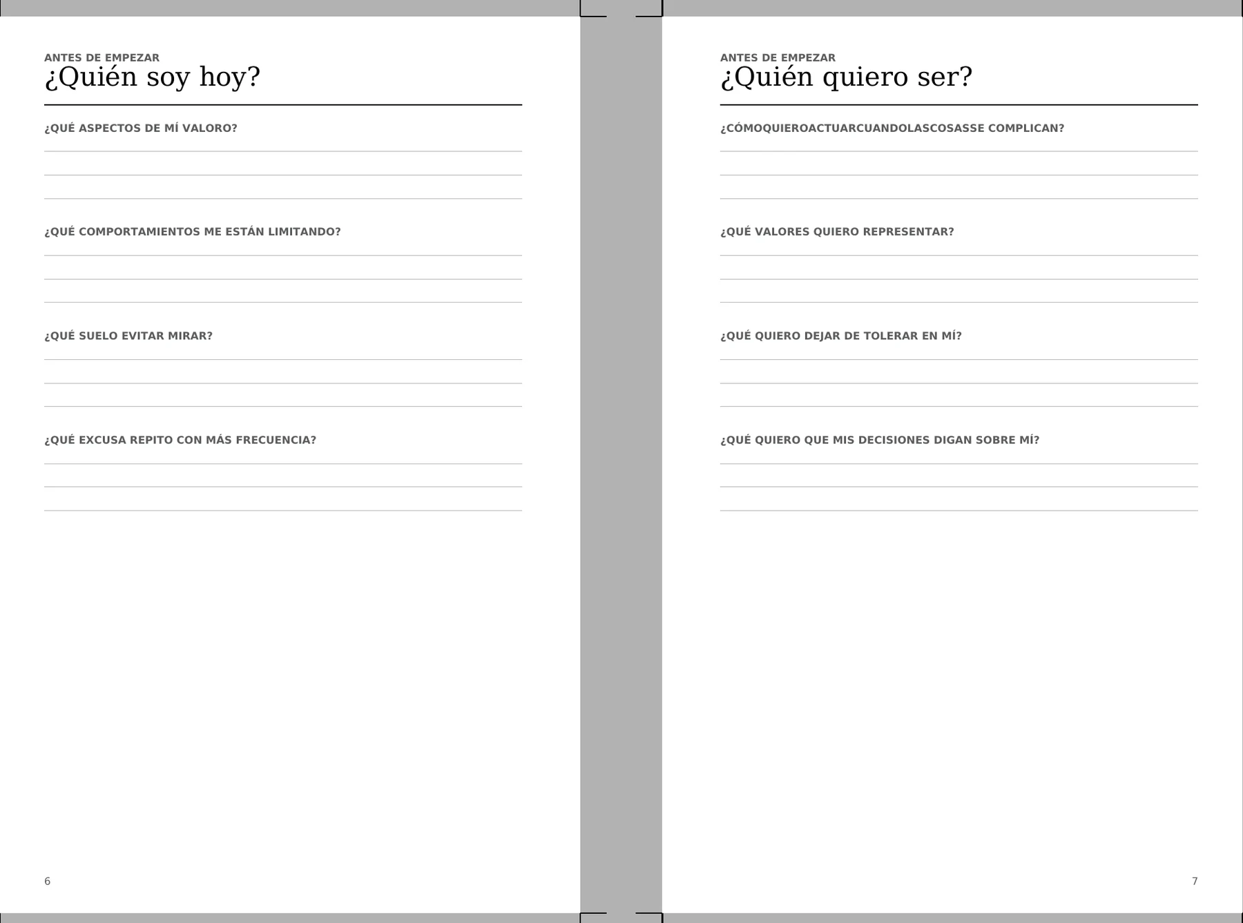 Interior de El Espejo con las preguntas ¿Quién soy hoy? y ¿Quién quiero ser?