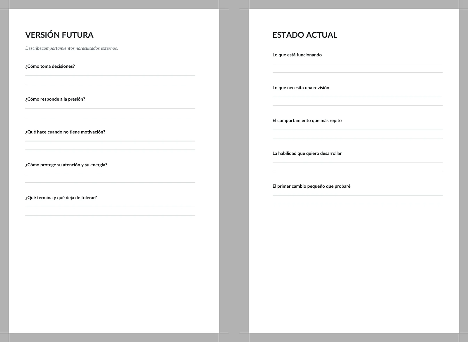 Páginas de Proyecto Yo comparando versión futura y estado actual