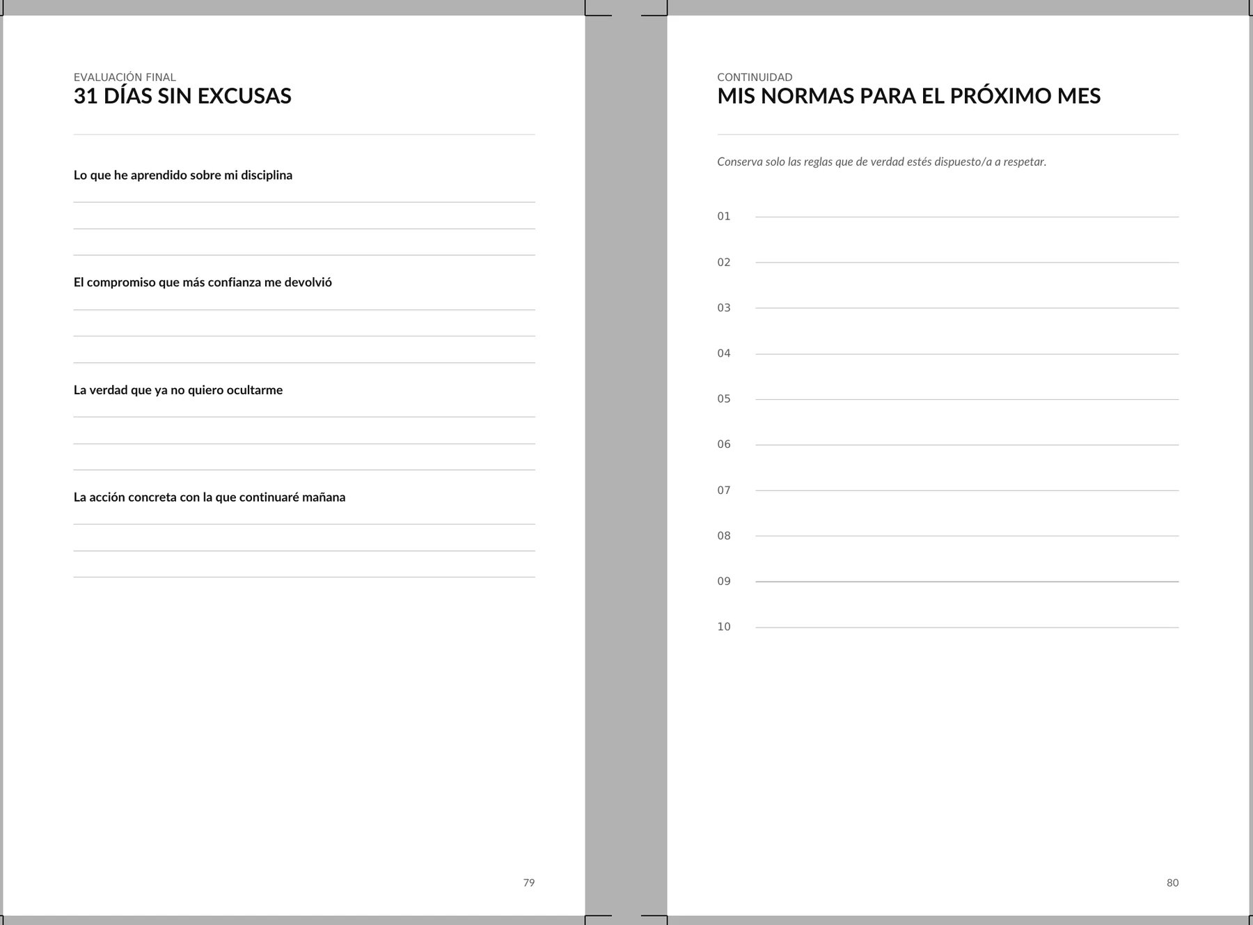 Evaluación final de 31 días y normas para el próximo mes en Sin Excusas