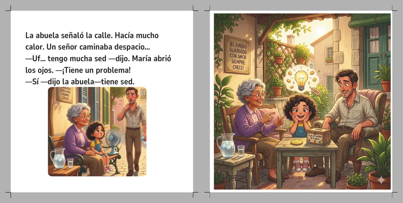 Un señor pasa por la calle con mucho calor y dice que tiene sed mientras María lo observa