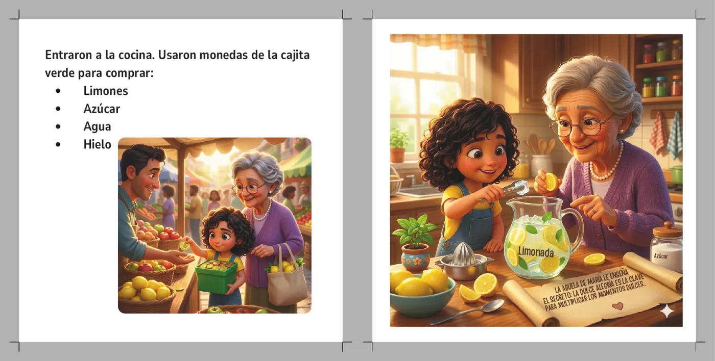 María y su abuela compran limones y preparan limonada en la cocina