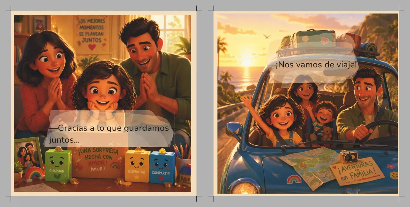 Familia de María disfrutando una experiencia después de guardar dinero